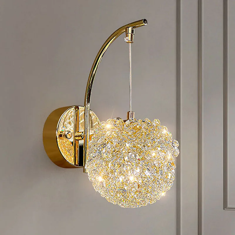 

Light Luxury Crystal Ball Wall Lamp Bedroom Bedside Creative Master Bedroom Girl Room Princess Room Lychee Trendy Lighting
