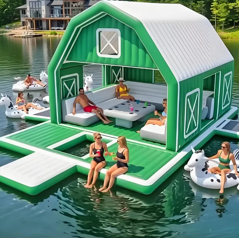 Cool Summer Infla  Floating Island Family Water Party Facility for Lake River Outdoor Activity