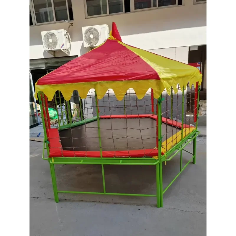 Family-Friendly Hexagonal Trampoline, Safety Net & Stairs, Durable PP Mat for Kids & Adults Backyard Playground