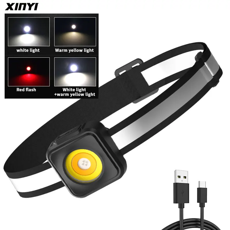 Super Bright COB LED Headlamp USB Rechargeable Headlight Built-in lithium battery Waterproof Portable Head Light Lamp