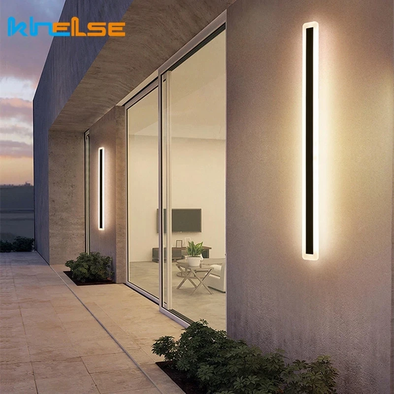 Modern Outdoor Waterproof LED Wall Lamp IP65 Aluminum Acrylic Long Strip Light Garden Villa Porch Sconce Lighting Luminaire