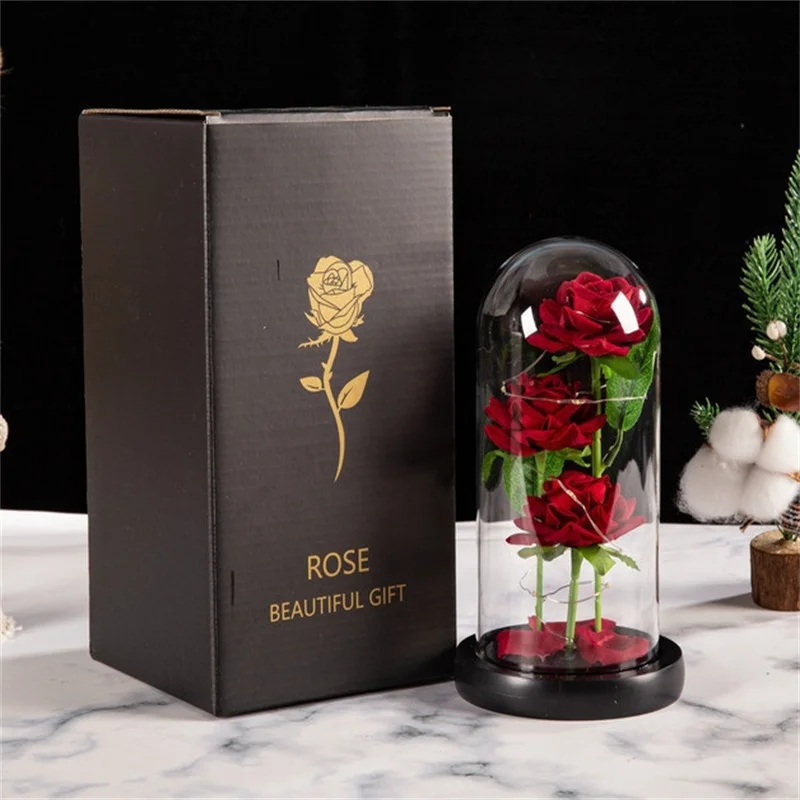 

Battery Powered LED Galaxy Three Rose Artificial Flowers Night Light Wedding Decor Creative Valentine's Day Mother's Gift