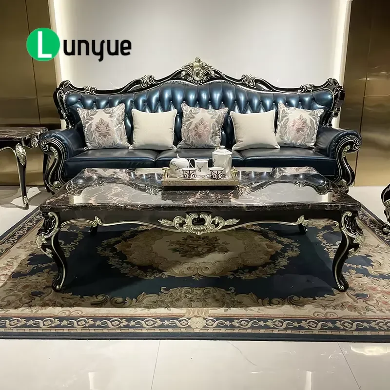 French Solid Wood Coffee Table European Rectangular Marble Top New Classical Style Living Room Furniture Durable Elegant