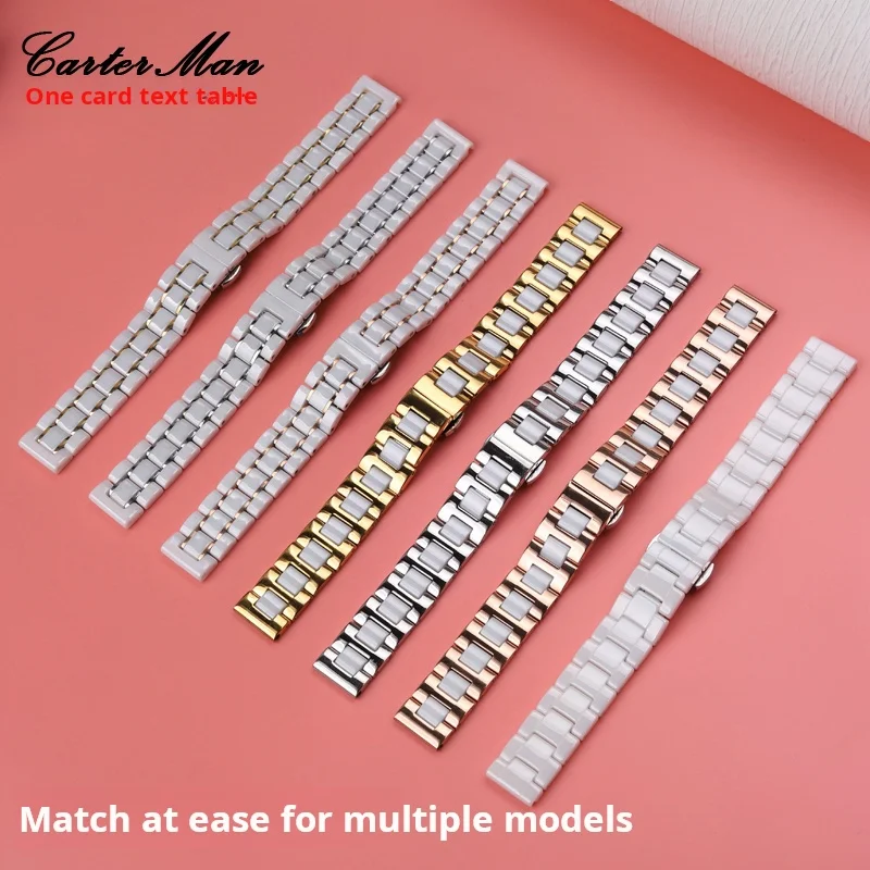 For Tissot Casio Huawei GT4 GT5 ceramic Stainless steel watch strap 14mm 15mm 16mm 18m Watchband Rose gold wristband Accessories