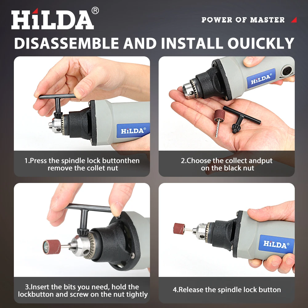 HILDA Electric Drill Rotary Tool Electric Tools Variable Speed 400W Mini Drill 6 Position Rotary Tools Mini Grinding Machine