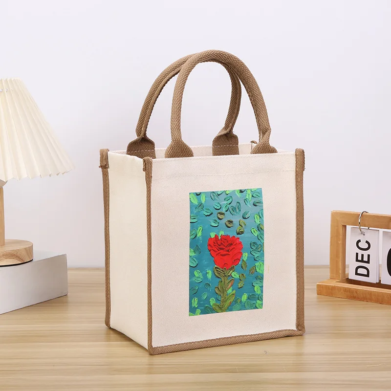 Canvas Oil Painting Tote Bag Large Capacity Environmental Shopping Bag Tote Lunch Box Waterproof Storage Bags Foldable Tote Bag