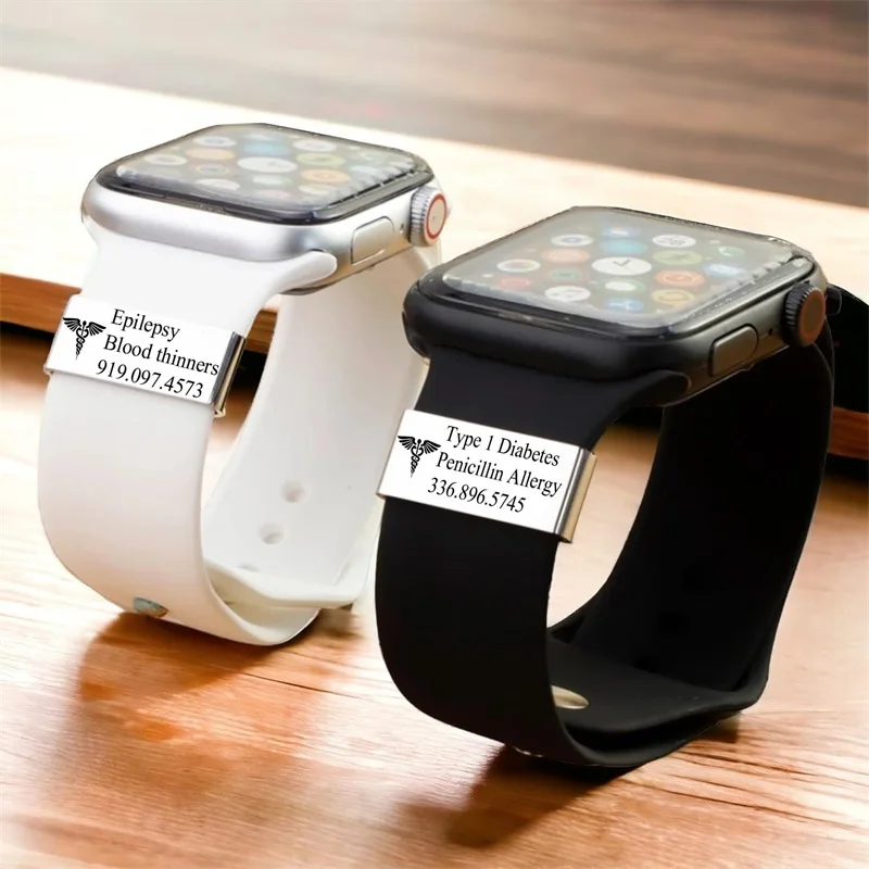 

2025 Personalized Medical Alert Watch Medical ID Alert Watch Band Charm Medical Alert ID Tag Compatible for Smart Watch Bands