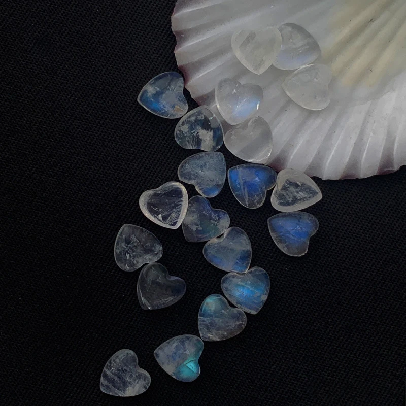 20pcs/lot Natural Stone Blue Moonstone Heart Cabochon 4x4mm-6x6mm Loose Gemstone For Jewelry Making