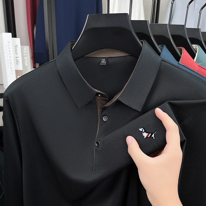 مصمم جودة المبيعات الساخنة قميص بولو رجالي التلبيب كم طويل تي شيرت الخريف جديد وصول الكلب طباعة مريحة الأعمال الرجالية