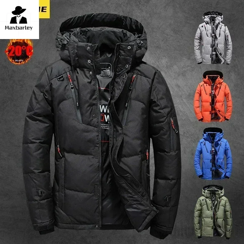 -20 Degree Winter Men's White Duck Down Jacket Thicken Warm Snow Coat Male Hooded Windbreaker Down Parkas Outerwear Sportswear