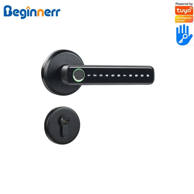 

Black silver Split Smart Lever door lock Handle Ttlock Tuya Euro mortise 5572 5085 Fingerprint Password Key Digital door lock