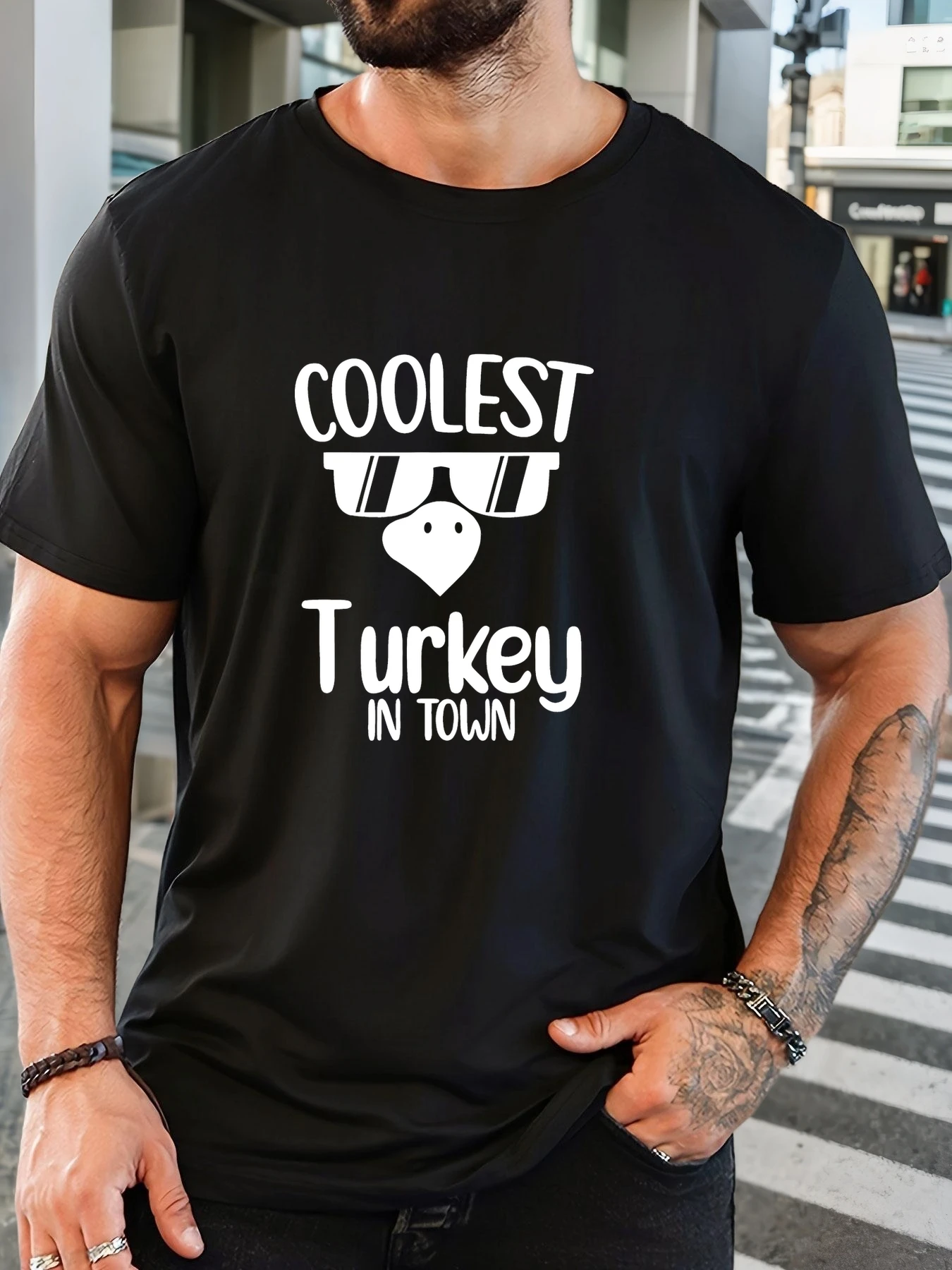 

Mens COOLEST Turkey IN TOWN pattern summer casual crew neck short T-shirt