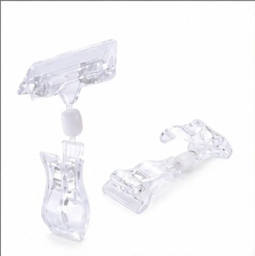 25pcs Transparent Double-Head Rack Clip Price Tags for Grocery Stores, Malls & Shelves – Crystal Universal Clamp