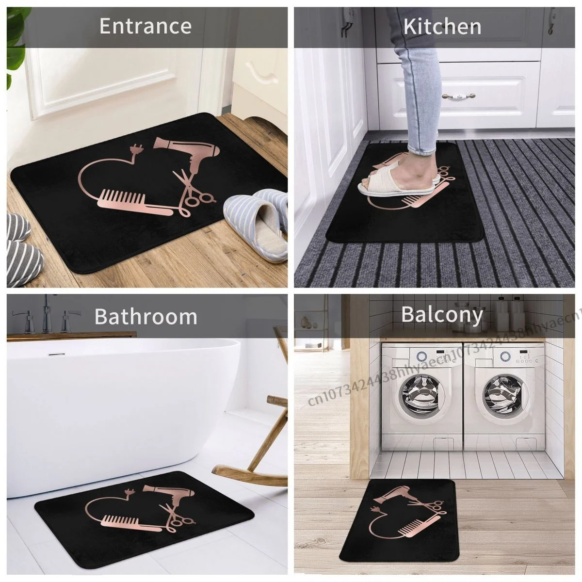 Salon Life Kitchen Non-Slip Carpet Rose Gold Heart Love Hair Stylist Salon Flannel Mat Entrance Door Doormat Floor Decor Rug