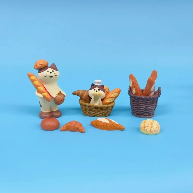 Bread Baguette Cake Bakery Series Scene Creative Cat Action Figures Car Interior Desktop Miniatures Resin Ornament Accessories