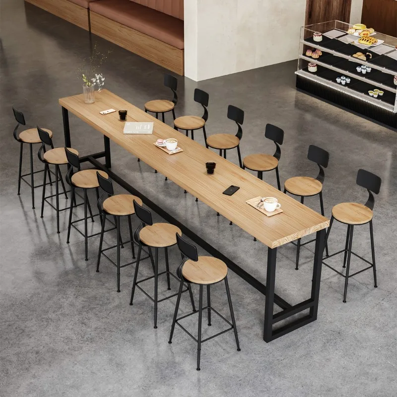 

Solid wood bar table commercial household balcony against the wall narrow long milk tea shop bar high