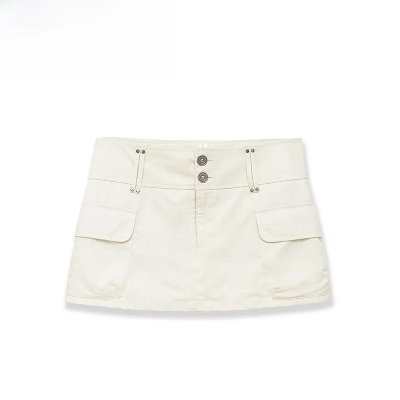 

Повседневная короткая юбка с карманами для женщин, новая весенняя модель во французском стиле, из полиэстера, стандартный крой, для повседневной носки
