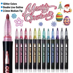 Rotulador artístico de doble línea para álbum de recortes, rotulador de doble línea de 8/12/24/36 colores para manualidades, tarjetas de póster, pintura, dibujo, Graffiti, resaltador de brillo