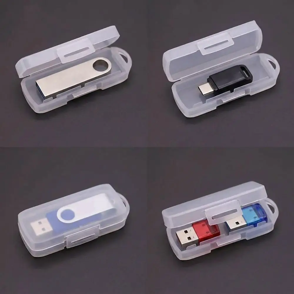 10pcs Portable Clear Flash Drive Cases Dustproof with Lids Memory Stick Pouch Stackable USB Case Desk Organizer