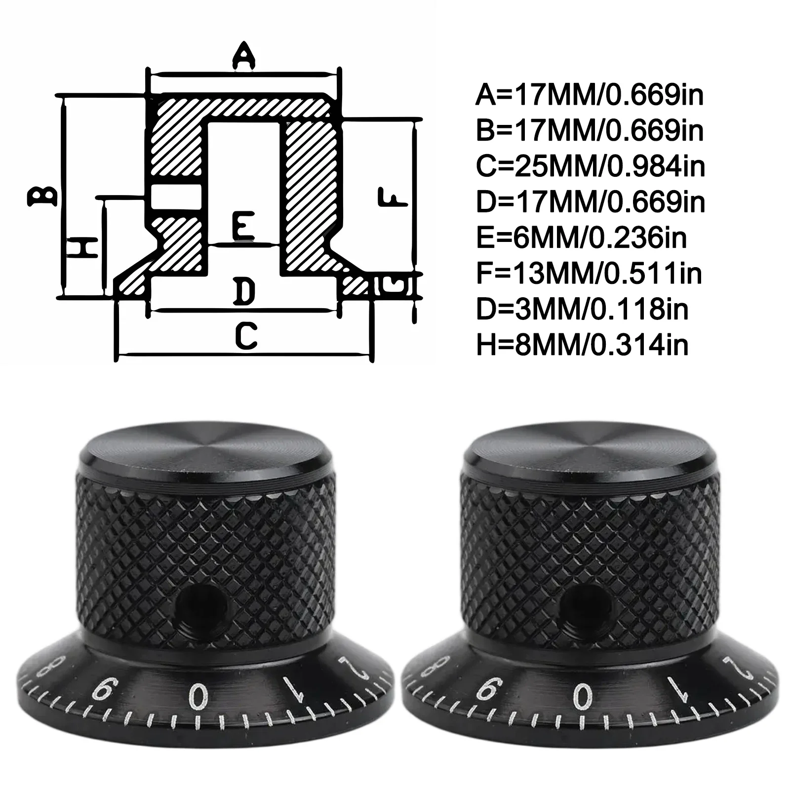 Pair Of 2 Aluminum Potentiometer Knobs With 6MM Hole For Secure Volume Adjustment On Electric Guitar And Audio Gear