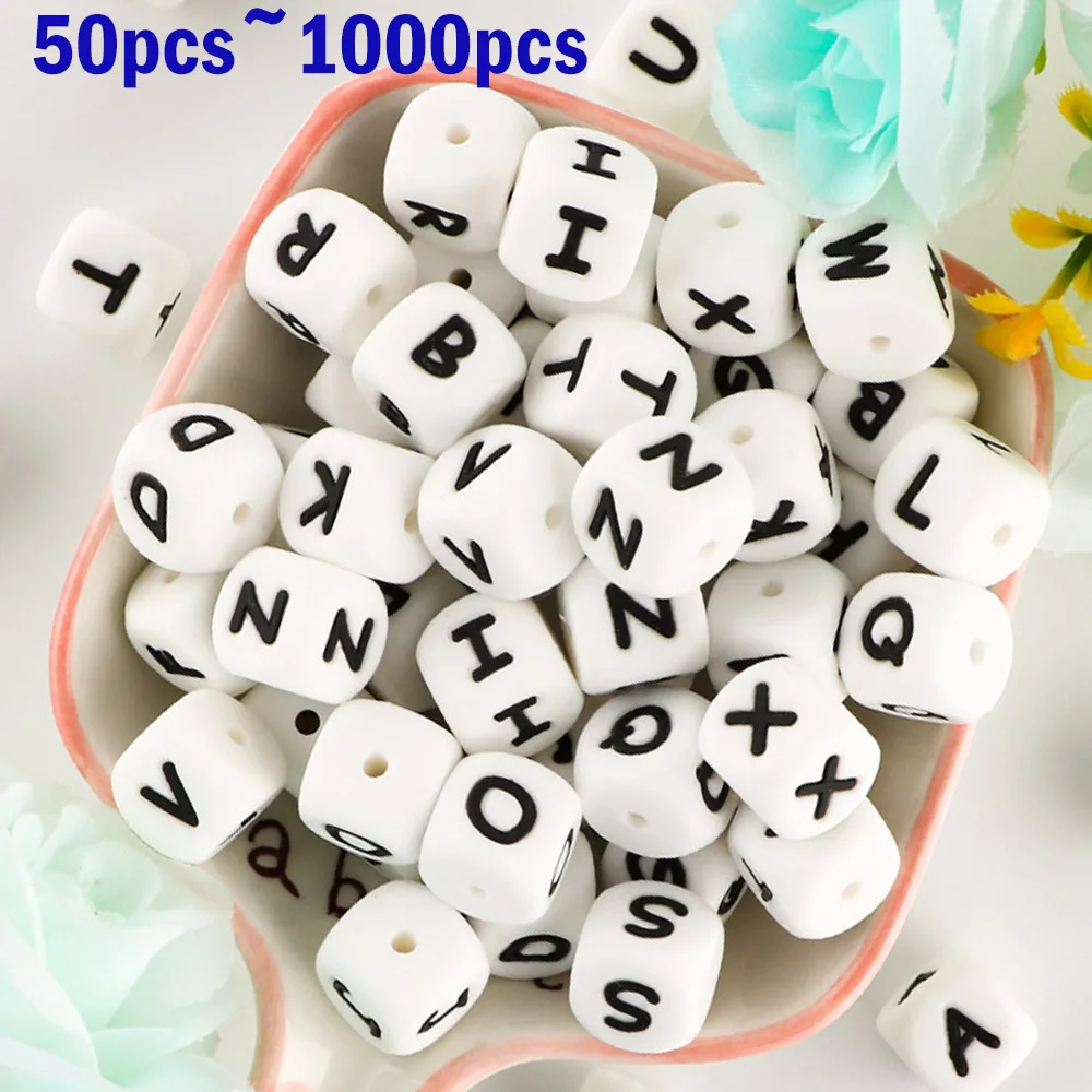 50~1000Pcs Silicone Letters Beads 12MM English Alphabet Beads For Jewelry Making DIY Pacifier Chain Bracelets Accessories