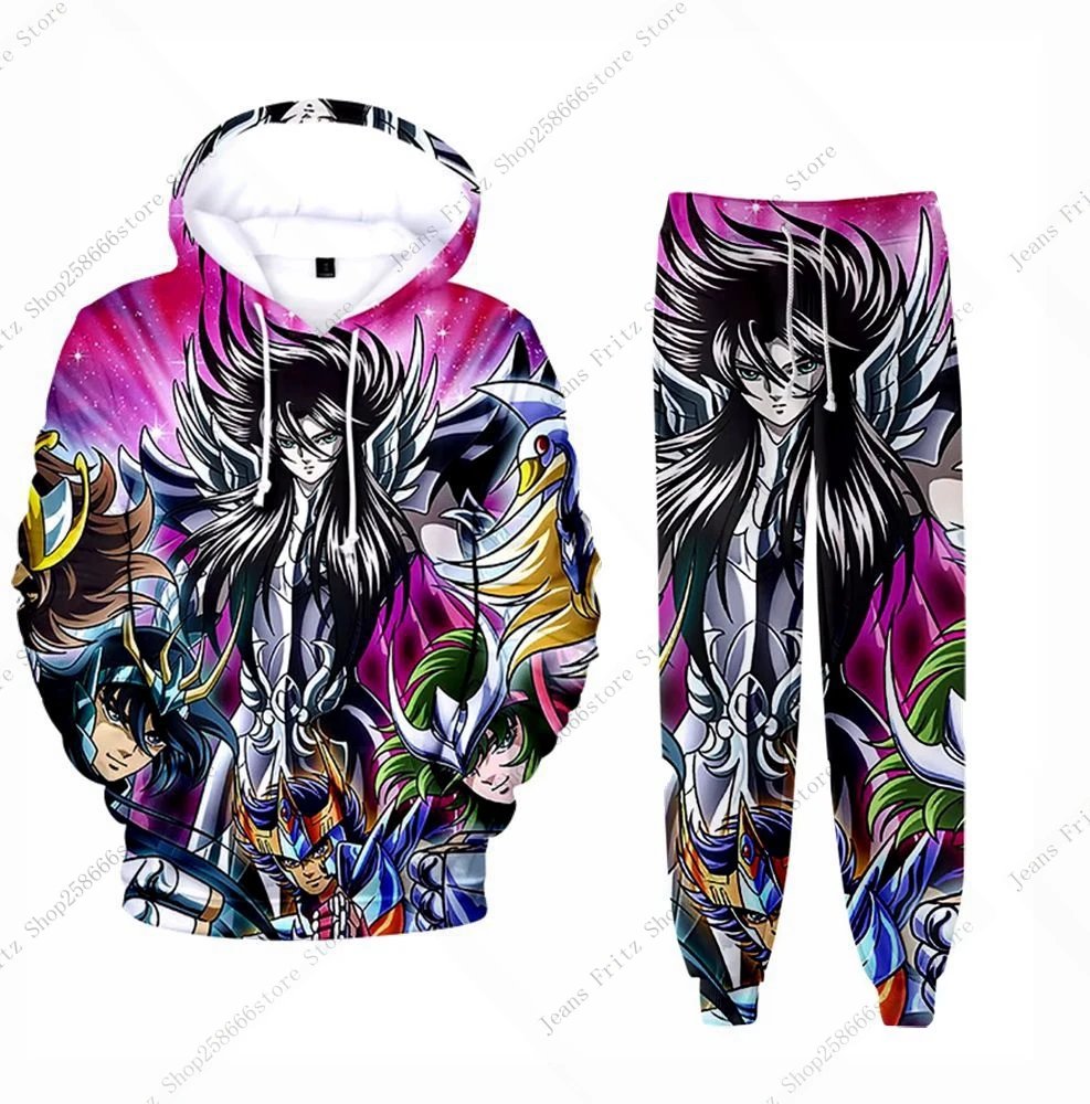 Popular Anime Saint Seiya 3D Print Hoodies Suit Man Woman Tracksuit Pants 2pcs Sets New Kids Pullover Cosplay Hoodie