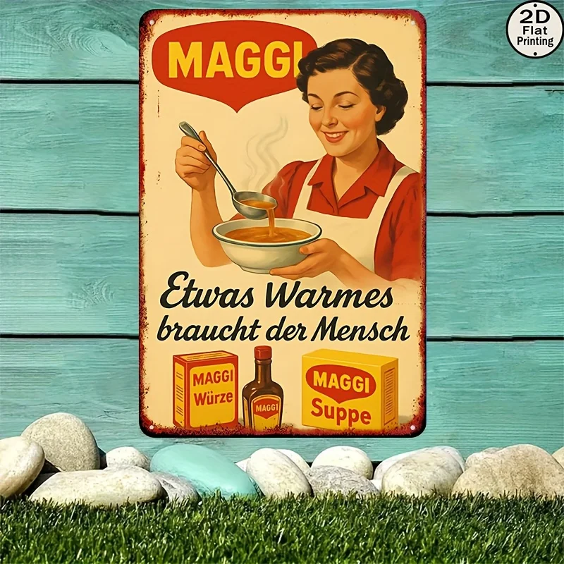 2D Plane, 1pc of Vintage Maggi Soup Spoon Lady Metal Wall Sign - Vintage 1950S Kitchen Decoration with Maggi Brand Logo