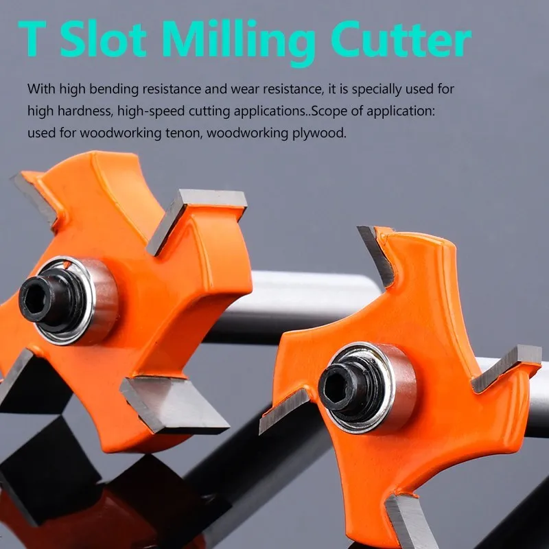 Milling Cutter 8mm Shank T Type Wood Milling Cutter With Bearings  Industrial Grade Router Bit for Woodworking Tool 1PC