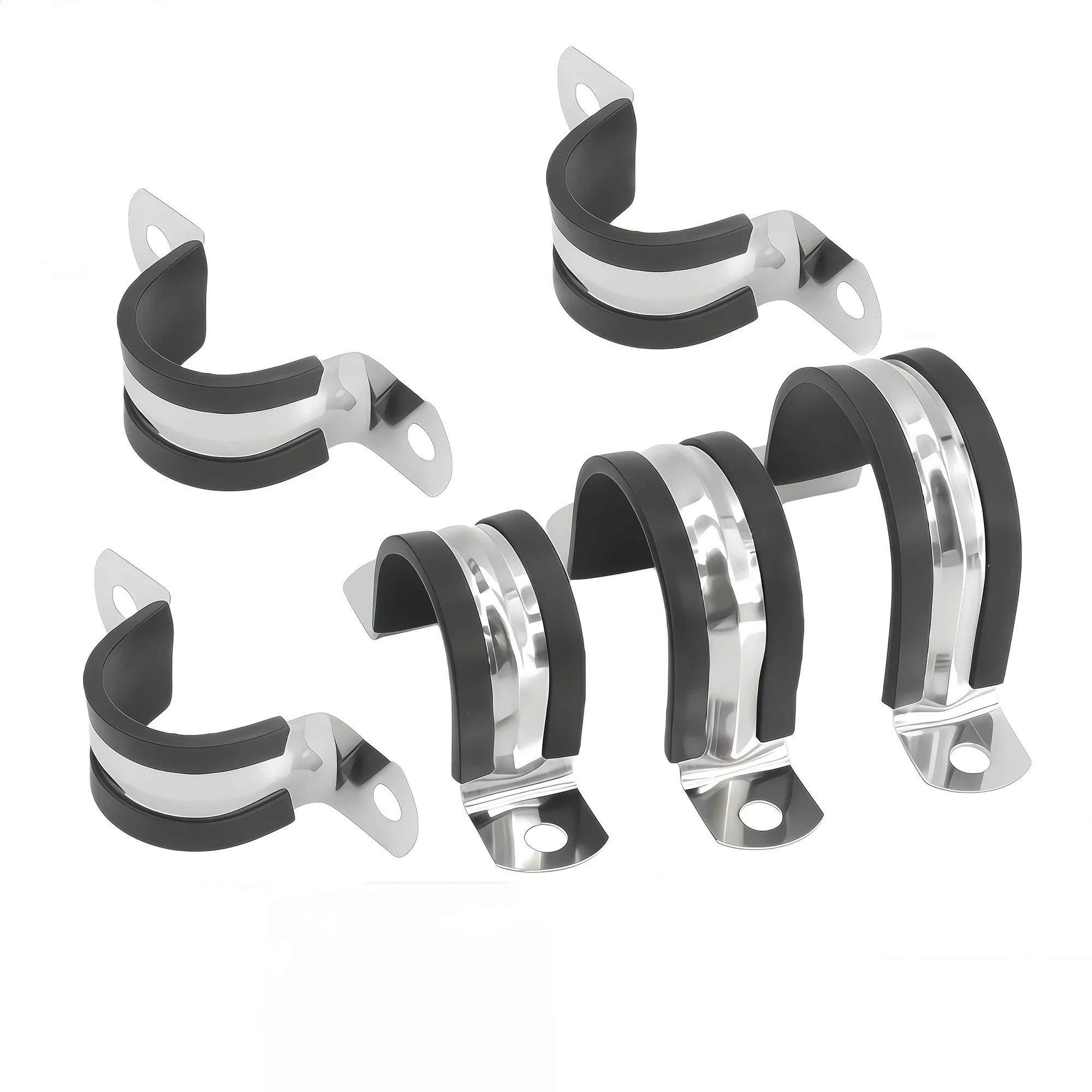 304 Stainless Steel U-Shaped Metal Clip Holder Cable Clamps with Insulation Rubber Clamp Suitable for Rigid Pipes Hoses Cables