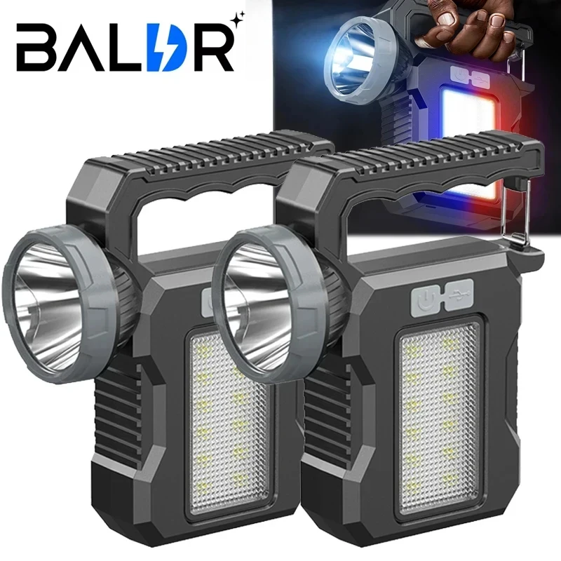 Baldr super brilhante lanterna solar recarregável vermelho azul luz lateral luz de advertência portátil tocha acampamento ao ar livre lâmpada pesca