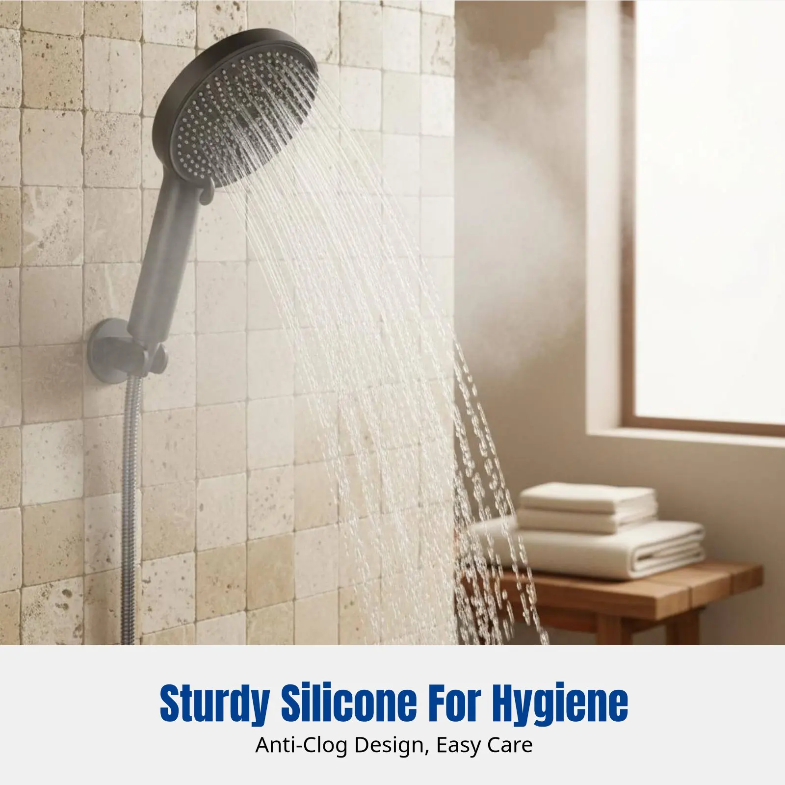 

High Pressure Shower Head, High-Speed Silicone, 5 Spray Modes, Bathroom, Large Water Flow, Adjustable Bracket
