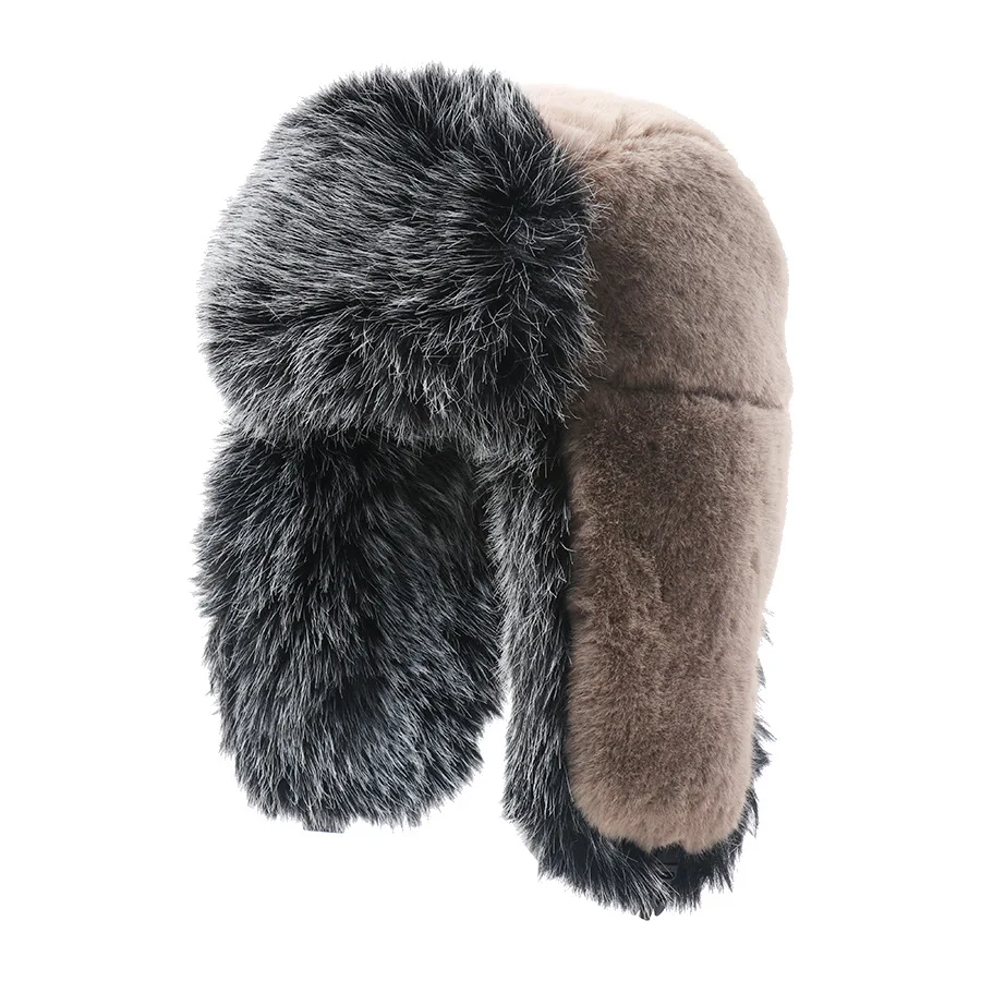 

Men's Winter Lei Feng Hats Russian Ushanka Hat Outdoor Keep Warm Thicken Faux Rabbit Fur Windproof Snow Caps