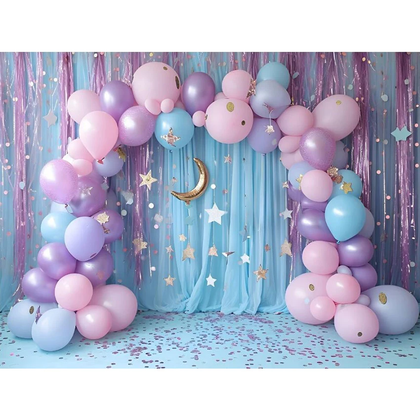 Avezano Cake Smash Backdrops Lilac Moon Balloons Arch Girl Birthday Party Decor Portrait Photography Background Photo Studio