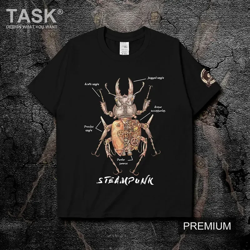

Steampunk Mechanical Transformation Beetle Illustration T-Shirt 100% Cotton O-Neck Short Sleeve Casual Mens T-shirt Size S-3XL