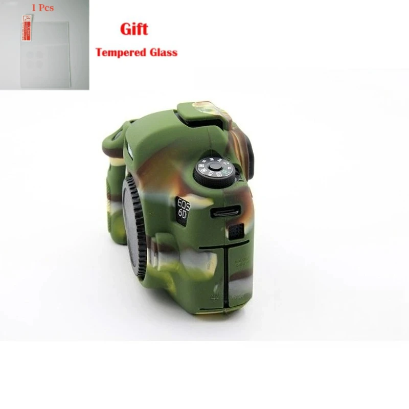 Silicone Armor Skin Case Camera Bag Body Cover Protector For Canon 6D SLR camera silicone cover, + 1PCS Free Tempered Film