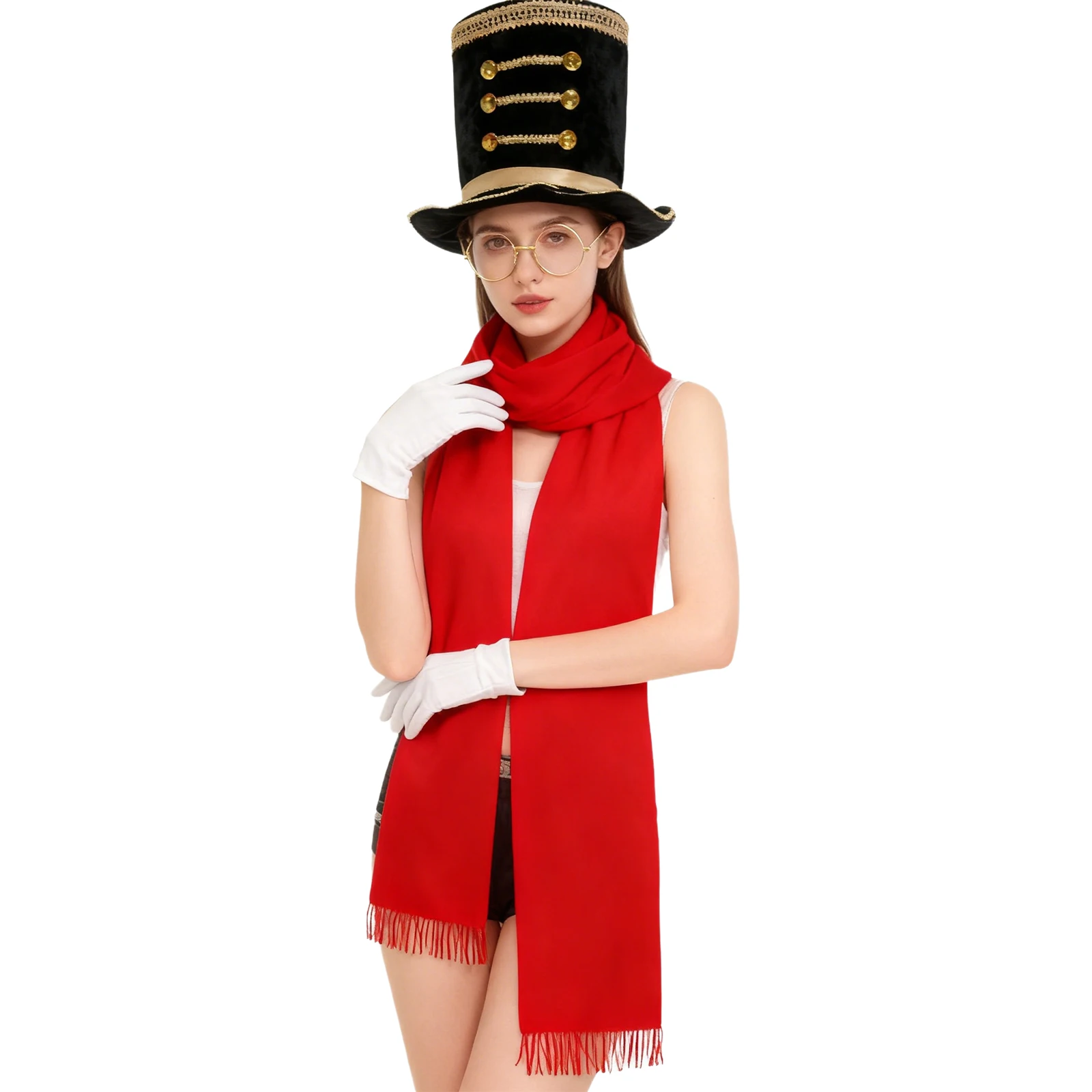 4 pezzi per bambini cappello da mago per adulti elegante berretto da jazz festa cosplay accessori per costumi da circo pupazzi di neve cappello a cilindro sciarpa occhiali e guanti