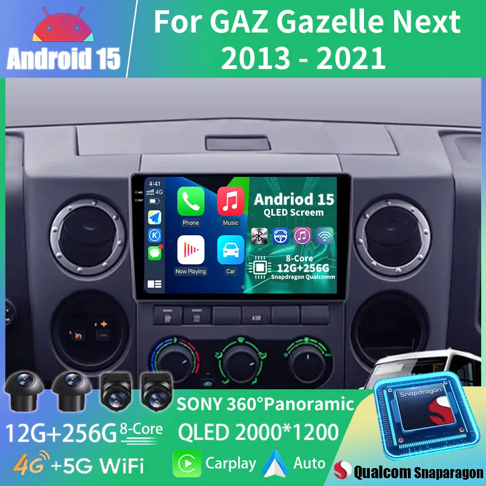Android 15 For GAZ Gazelle Next 2016 Carplay Car Radio Navigation GPS Multimedia Player Stereo WiFi+4G Carplay Auto Head Unit BT