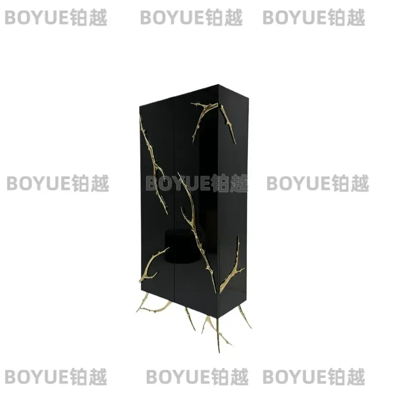 Luxury Solid Wood Wine Cabinet with Pure Copper Branch Design Living Room Dining Sideboard Entryway Storage Furniture