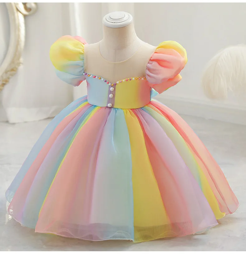 Toddler Girl Lace Wedding Party Dress Kids Baby Tulle Birthday Rainbow Princess Tutu Prom Child Christmas Party Colorful Costume