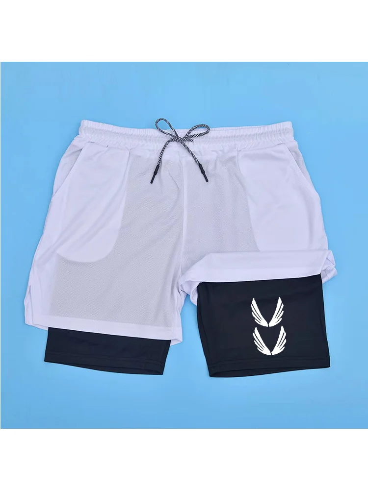 Graphic 2 in 1 Workout Running Shorts for Men Athletic Quick Dry Shorts with Phone Pocket Towel Loop Gym Shorts Activewear