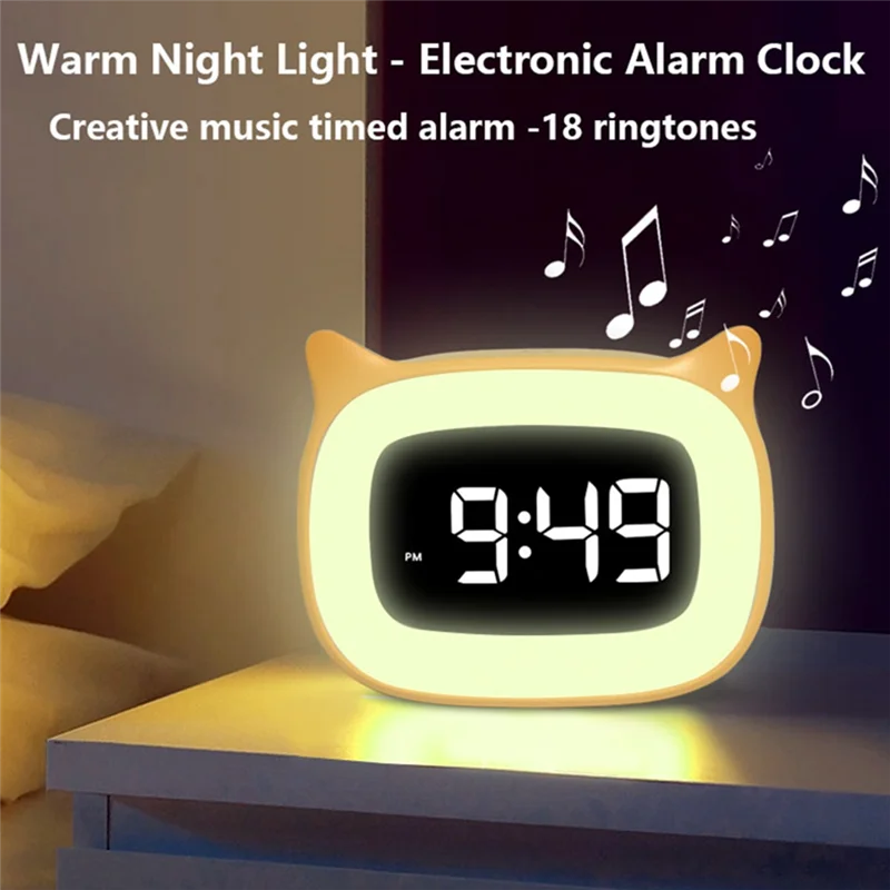AT43-LED Night Light Alarm Clock, Desktop Functional Electronic Clock, Bedroom Atmosphere Night Light Clock, Family Room