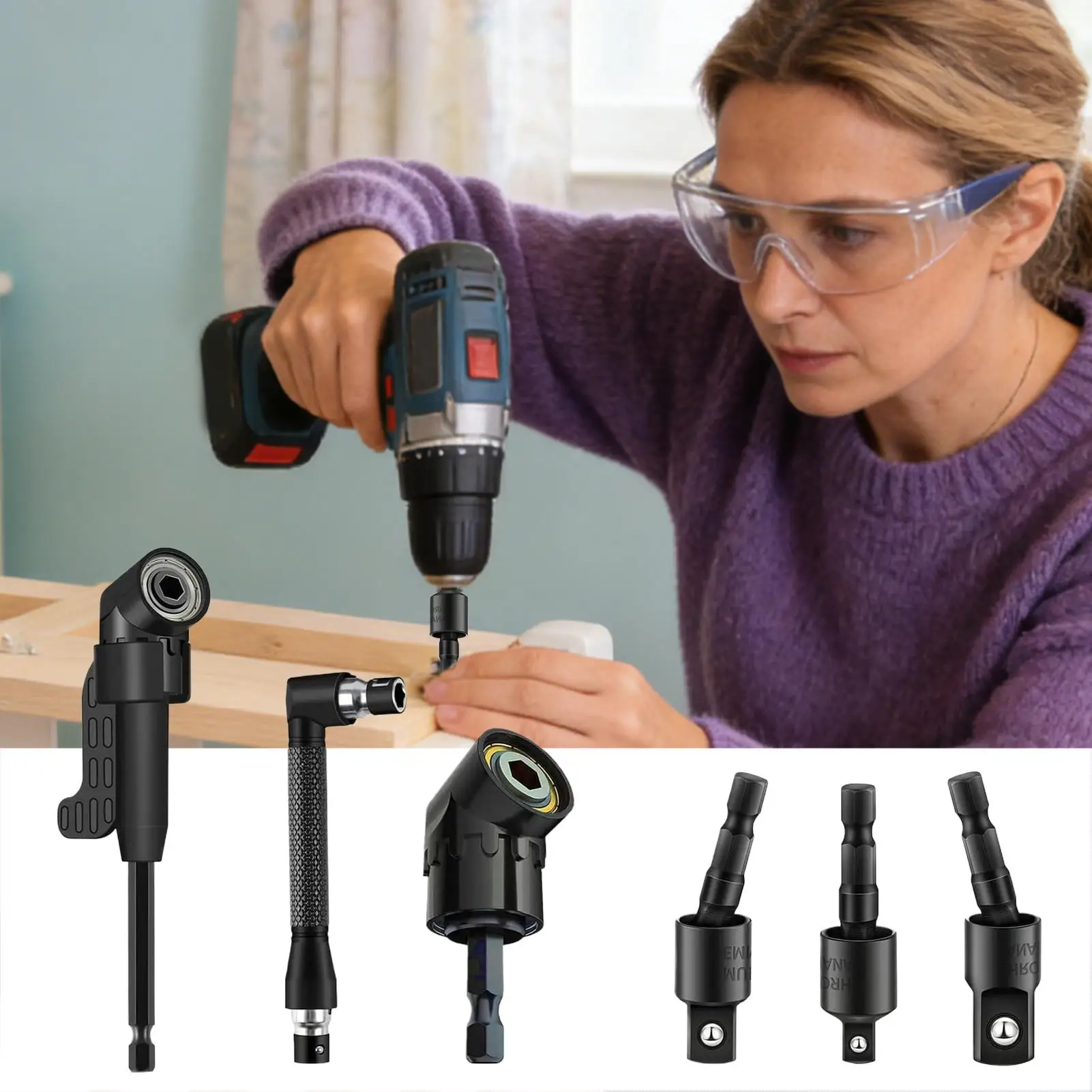 

Гибкий удлинитель дрели, нескользящая прямоугольная насадка, комплект из 6 предметов, гибкий удлинитель отвертки для любителей DIY, плотников