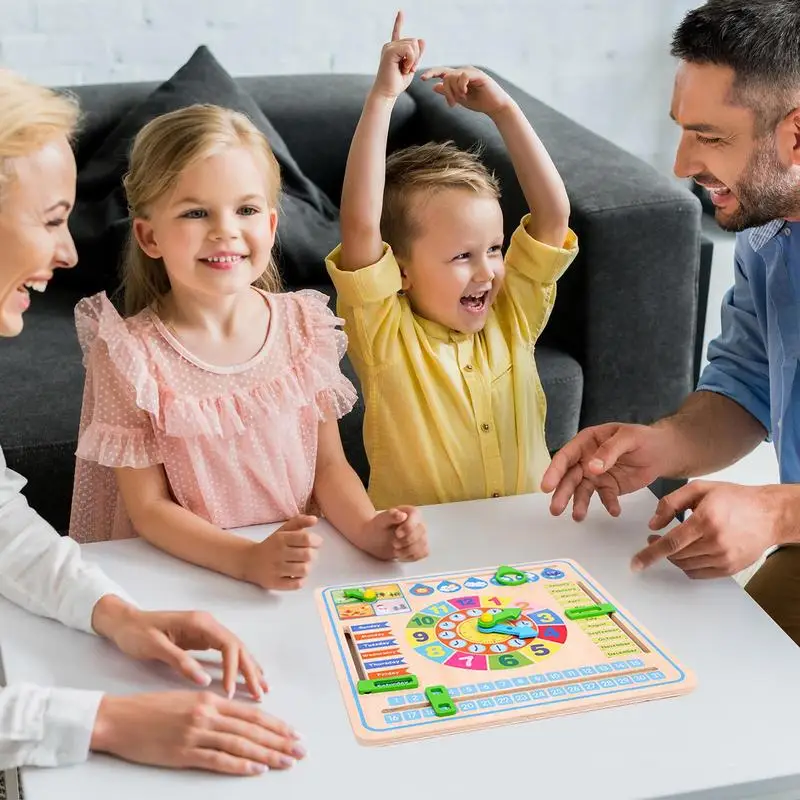 Klok leren houten bord houten blok kalender kinderen klok leren speelgoed voorschoolse educatief speelgoed voor jongens en meisjes voor