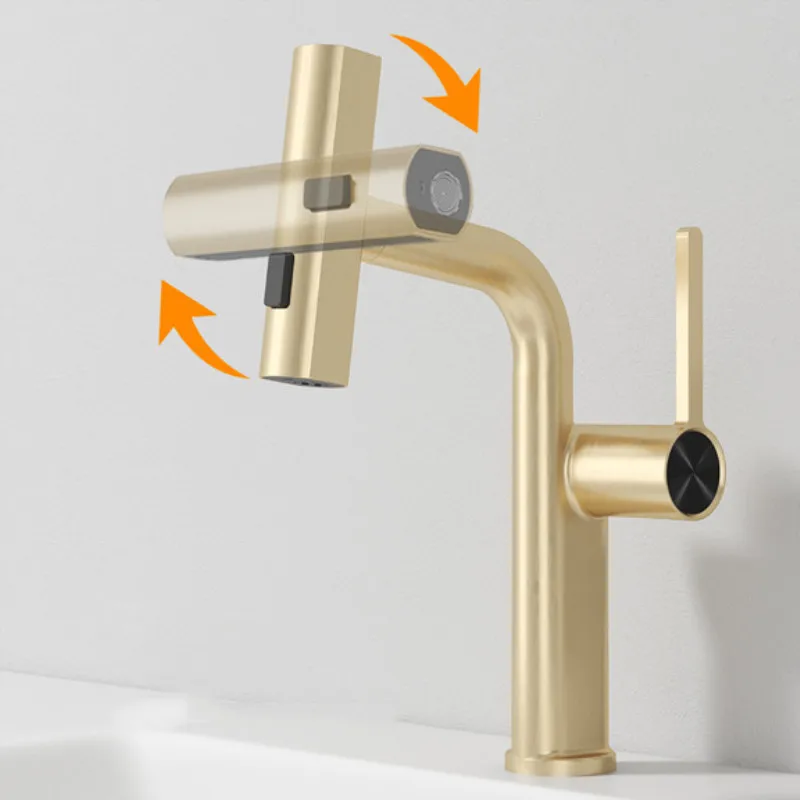 Fashion Basin Faucet Brass Pull Out Stream Sprayer Hot Cold Water Sink Rotation Spout functions White Brush Gold Mixer Wash Tap