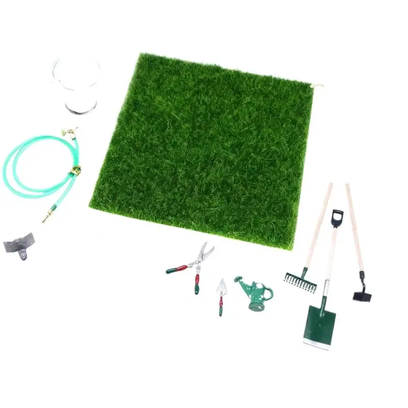 1 conjunto de simulação casa de bonecas em miniatura pá enxada forcado e ferramenta de reparo de tubulação de água jogar acessórios de jardim de fadas ferramentas agrícolas
