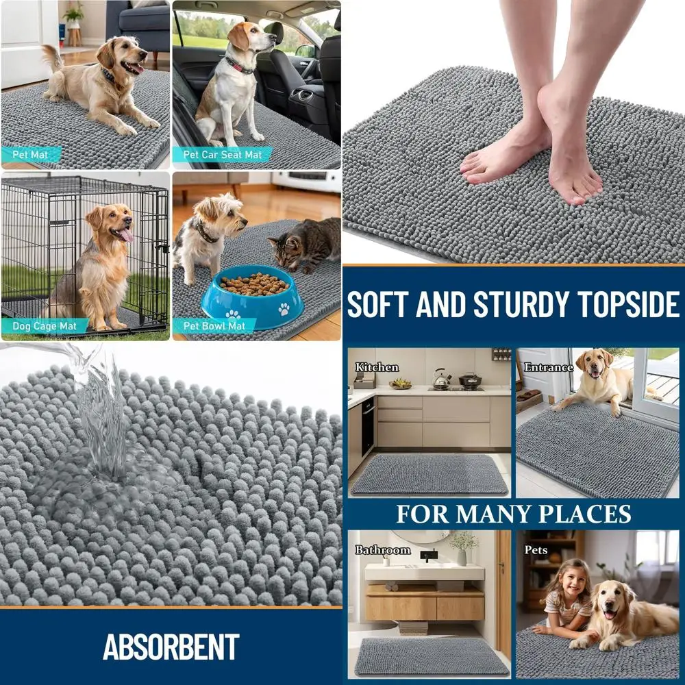 

Устойчивый к грязи придверный коврик, 54x32, быстросохнущий, из шенилла, впитывающий и нескользящий, идеально подходит для собак и входных групп, серый