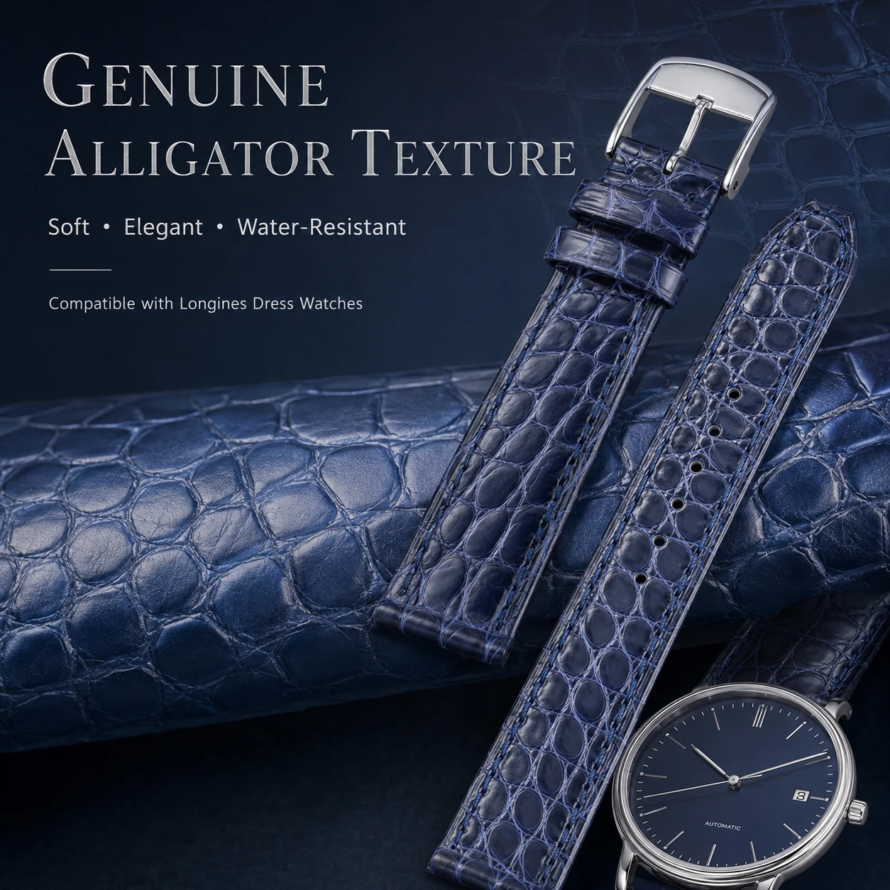 Ultimate Comfort Soft Alligator Strap for Longines Black & Brown Replacement Elegant La Grande Classique & DolceVita Collections