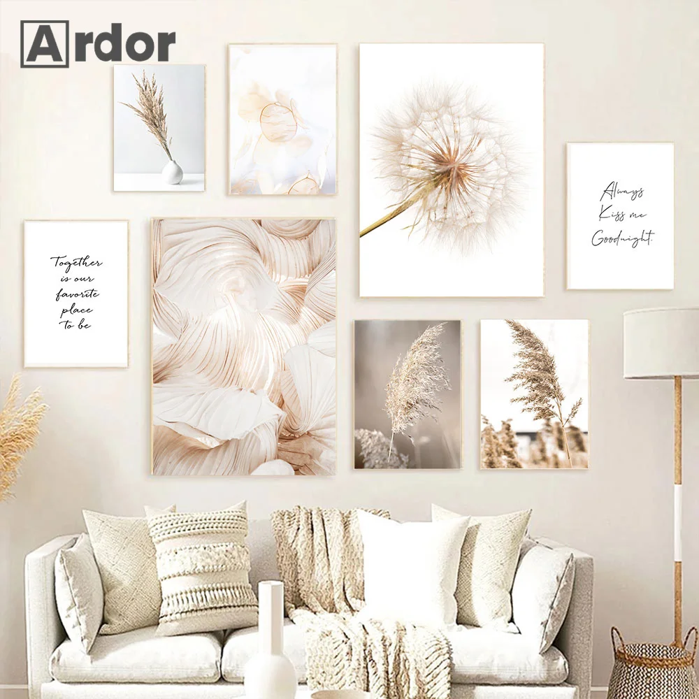 Dried Flower Dandelion Mushroom Poster Reed Flower Botanical Wall Art Canvas Painting Print Wall Pictures Living Room Home Decor