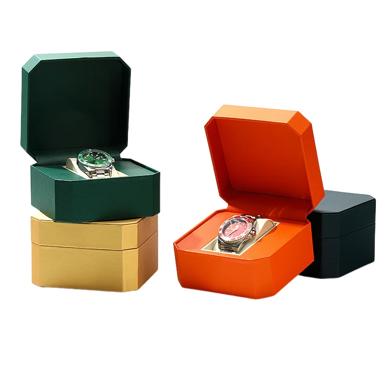 Clamshell Watch Box Holder, Octagonal PU Watch Packaging Box, Premium Flip Storage Case For Wristwatches Wholesale Retail Use