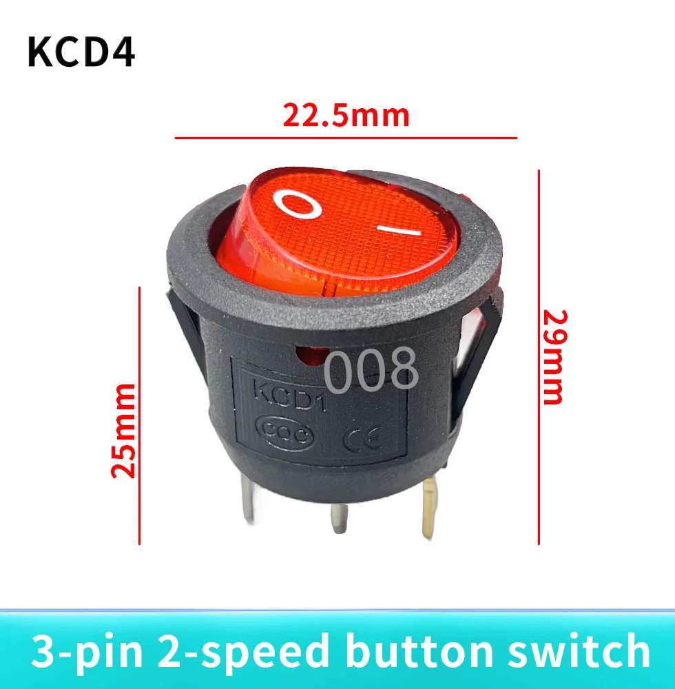 KCD1-105 220V 12V Circular Button with Three Legs and Two Gears Small Power Supply with Light Small Boat Type Switch